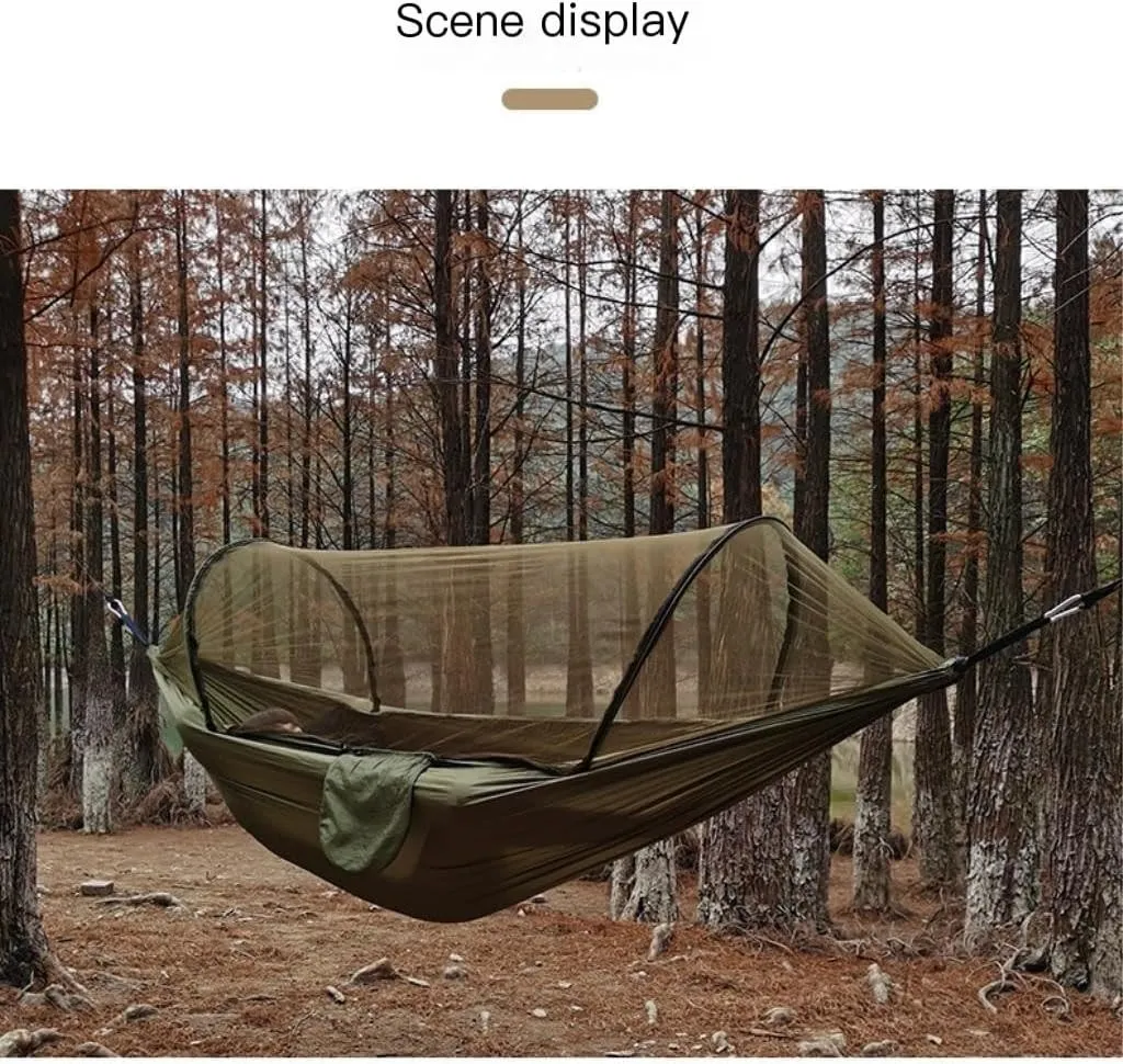 Hammock Double Automatic Quick-Opening Mosquito Net Hammock Outdoor Camping Anti-Rollover Nylon Hammock with Mosquito Net Hammock Outdoor(Blue)
