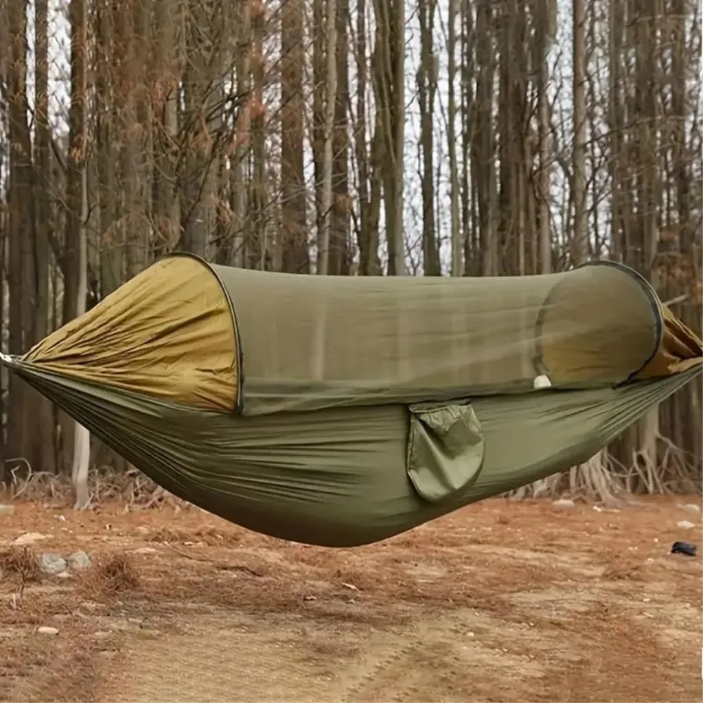 Hammock Double Automatic Quick-Opening Portable Mosquito Net Nylon Hammock Nylon Cloth Strut Outdoor Anti-Mosquito Hammock Hammock Outdoor(Orange)