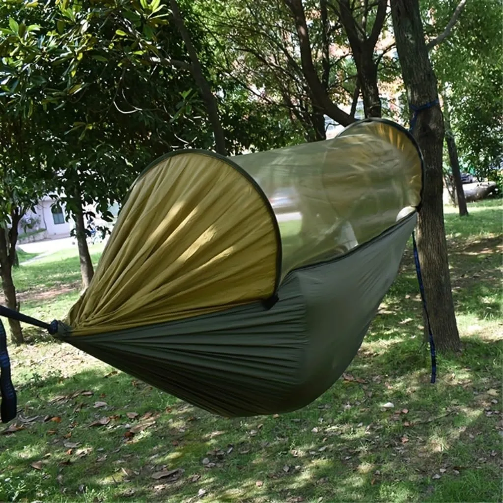 Hammock Double Automatic Quick-Opening Portable Mosquito Net Nylon Hammock Nylon Cloth Strut Outdoor Anti-Mosquito Hammock Hammock Outdoor(Orange)