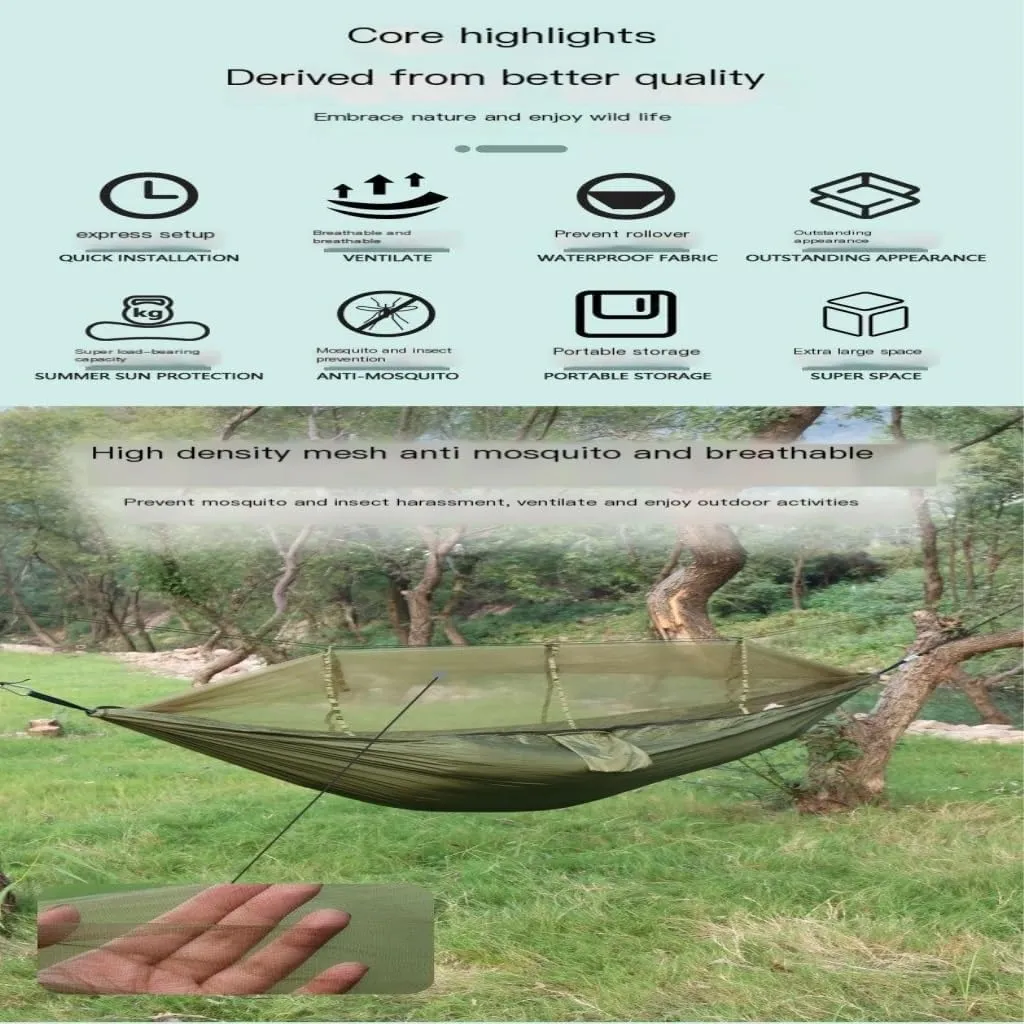 Hammock Double Camping Hammock Outdoor Camping Portable Single Parachute Cloth Three-Color Belt Anti-Mosquito Hammock Hammock Outdoor(A)