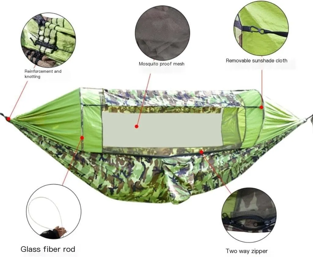 Hammock Double Canopy Mosquito Net Hammock Set Tent Parachute Cloth Camping Automatic Anti-Mosquito Mosquito Net Hammock Hammock Outdoor
