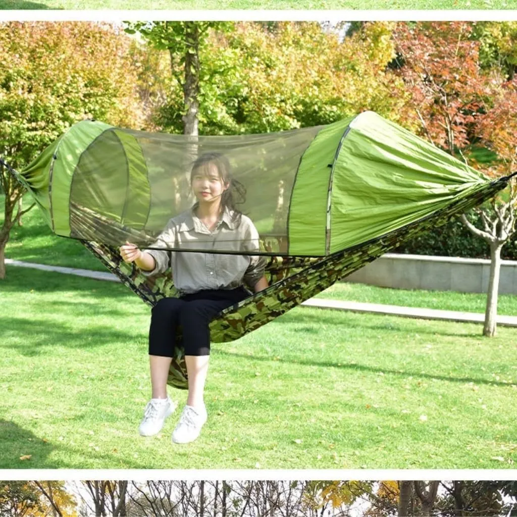 Hammock Double Canopy Mosquito Net Hammock Set Tent Parachute Cloth Camping Automatic Anti-Mosquito Mosquito Net Hammock Hammock Outdoor