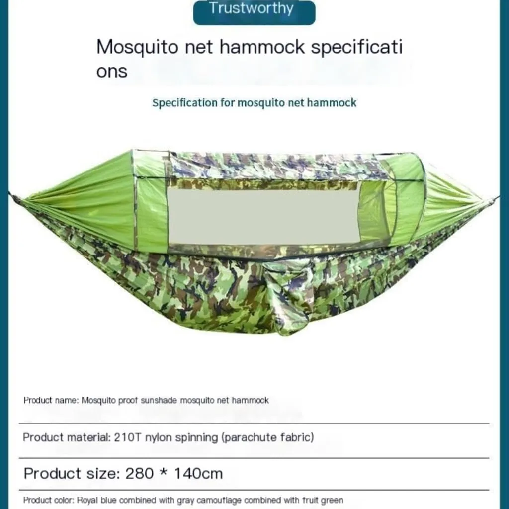 Hammock Double Canopy Mosquito Net Hammock Set Tent Parachute Cloth Camping Automatic Anti-Mosquito Mosquito Net Hammock Hammock Outdoor