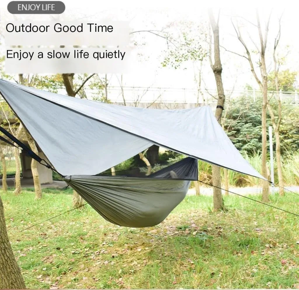 Hammock Double Canopy Mosquito Net Hammock Set Tent Parachute Cloth Camping Automatic Anti-Mosquito Mosquito Net Hammock Hammock Outdoor(B)