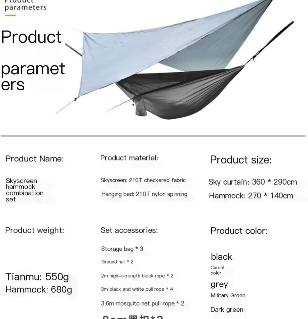 Hammock Double Canopy Mosquito Net Hammock Set Tent Parachute Cloth Camping Automatic Anti-Mosquito Mosquito Net Hammock Hammock Outdoor(B)