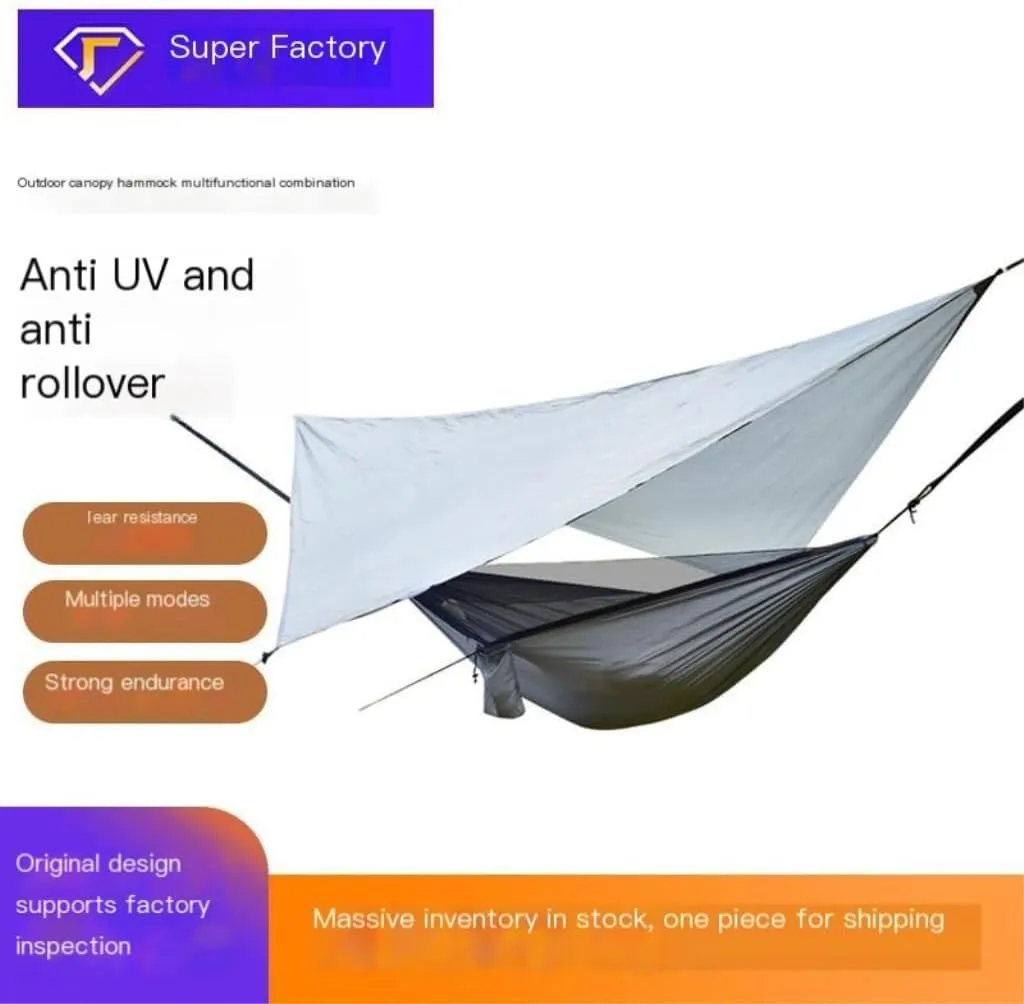 Hammock Double Canopy Mosquito Net Hammock Set Tent Parachute Cloth Camping Automatic Anti-Mosquito Mosquito Net Hammock Hammock Outdoor(B)