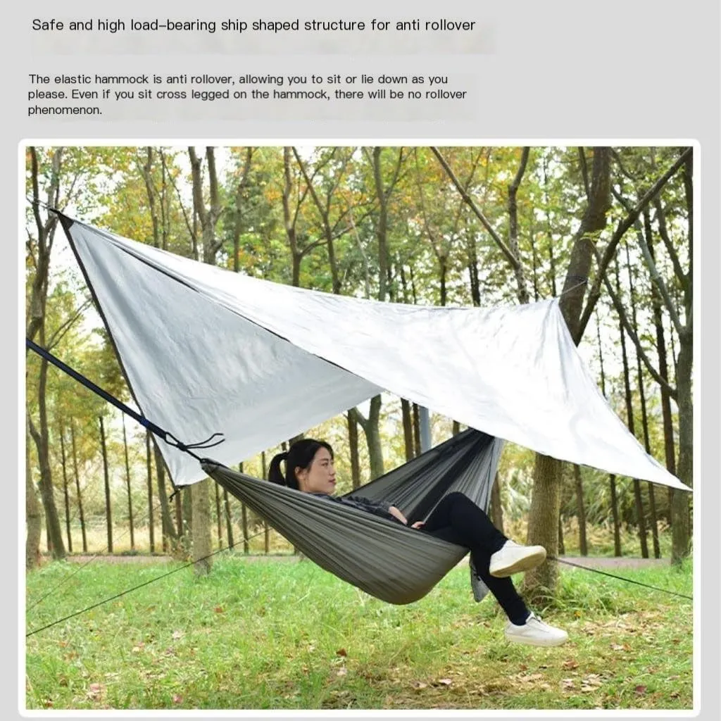 Hammock Double Canopy Mosquito Net Hammock Set Tent Parachute Cloth Camping Automatic Anti-Mosquito Mosquito Net Hammock Hammock Outdoor(B)
