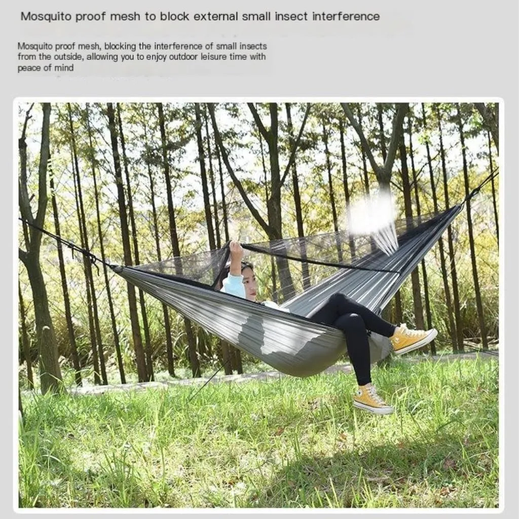 Hammock Double Canopy Mosquito Net Hammock Set Tent Parachute Cloth Camping Automatic Anti-Mosquito Mosquito Net Hammock Hammock Outdoor(B)