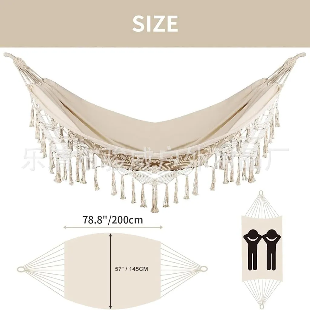 Hammock Double Double Tassel Hammock Outdoor Bohemian Style Homestay with Canvas Anti-Rollover Swing Rocking Net Bed Hammock Outdoor(White)