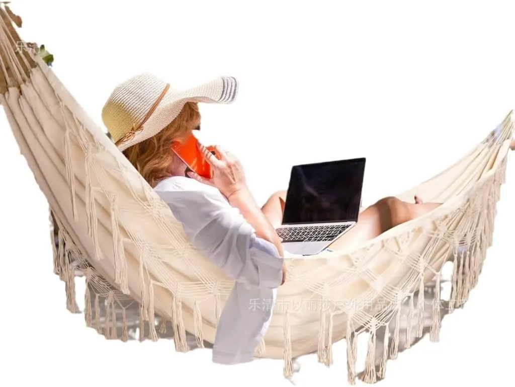 Hammock Double Double Tassel Hammock Outdoor Bohemian Style Homestay with Canvas Anti-Rollover Swing Rocking Net Bed Hammock Outdoor(White)