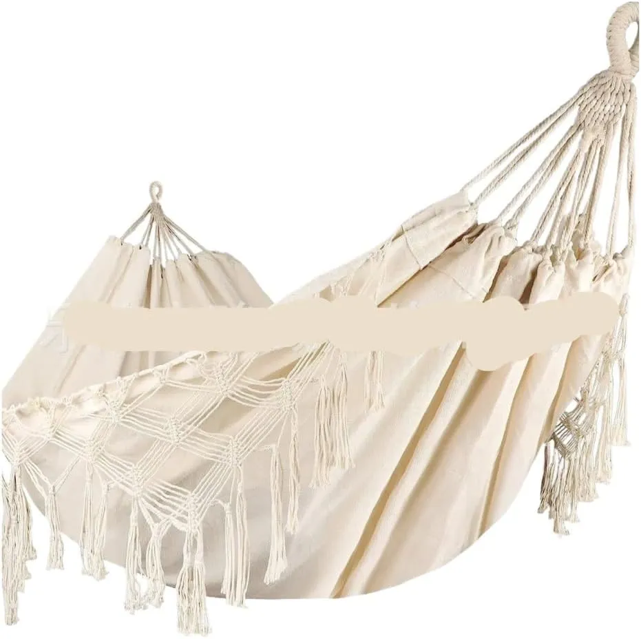 Hammock Double Double Tassel Hammock Outdoor Bohemian Style Homestay with Canvas Anti-Rollover Swing Rocking Net Bed Hammock Outdoor(White)