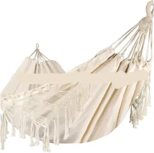 Hammock Double Double Tassel Hammock Outdoor Bohemian Style Homestay with Canvas Anti-Rollover Swing Rocking Net Bed Hammock Outdoor(White)