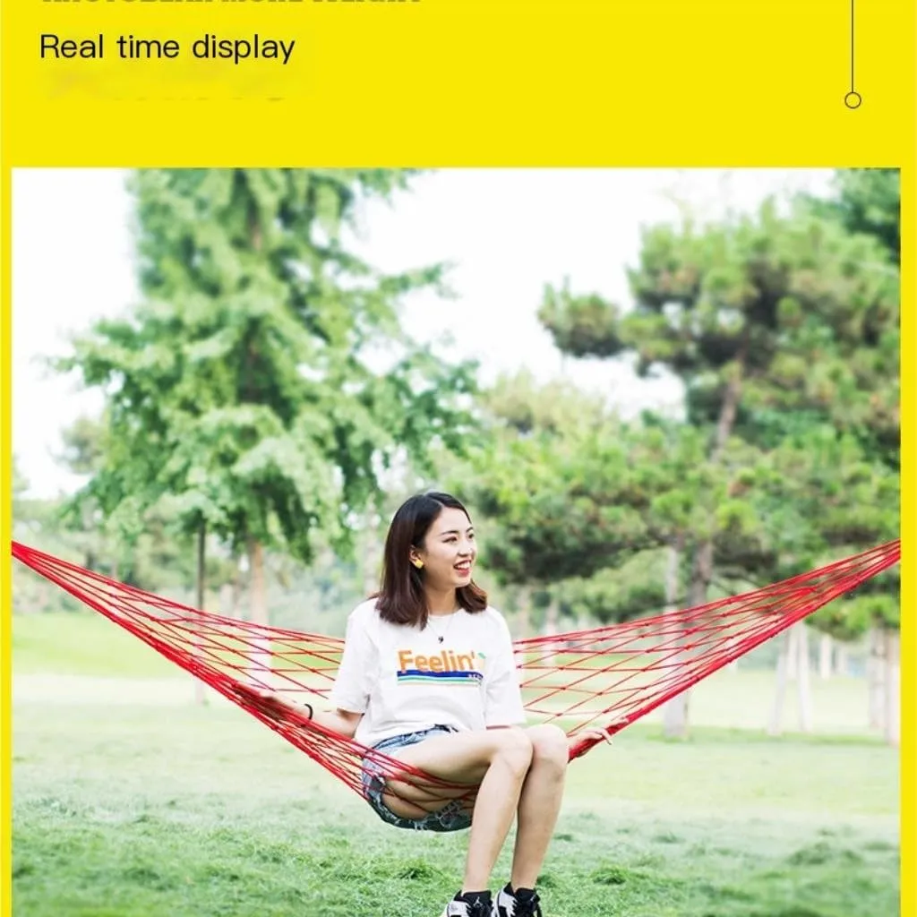 Hammock Double Hammock Outdoor Swing Mesh Wild Adult Thick Nylon Rope Indoor Home Bedroom Sleeping Hanging Chair Rocking Bed Hammock Outdoor(Red,Large)