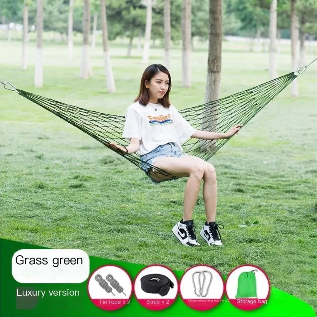 Hammock Double Hammock Outdoor Swing Mesh Wild Adult Thick Nylon Rope Indoor Home Bedroom Sleeping Hanging Chair Rocking Bed Hammock Outdoor(Red,Large)