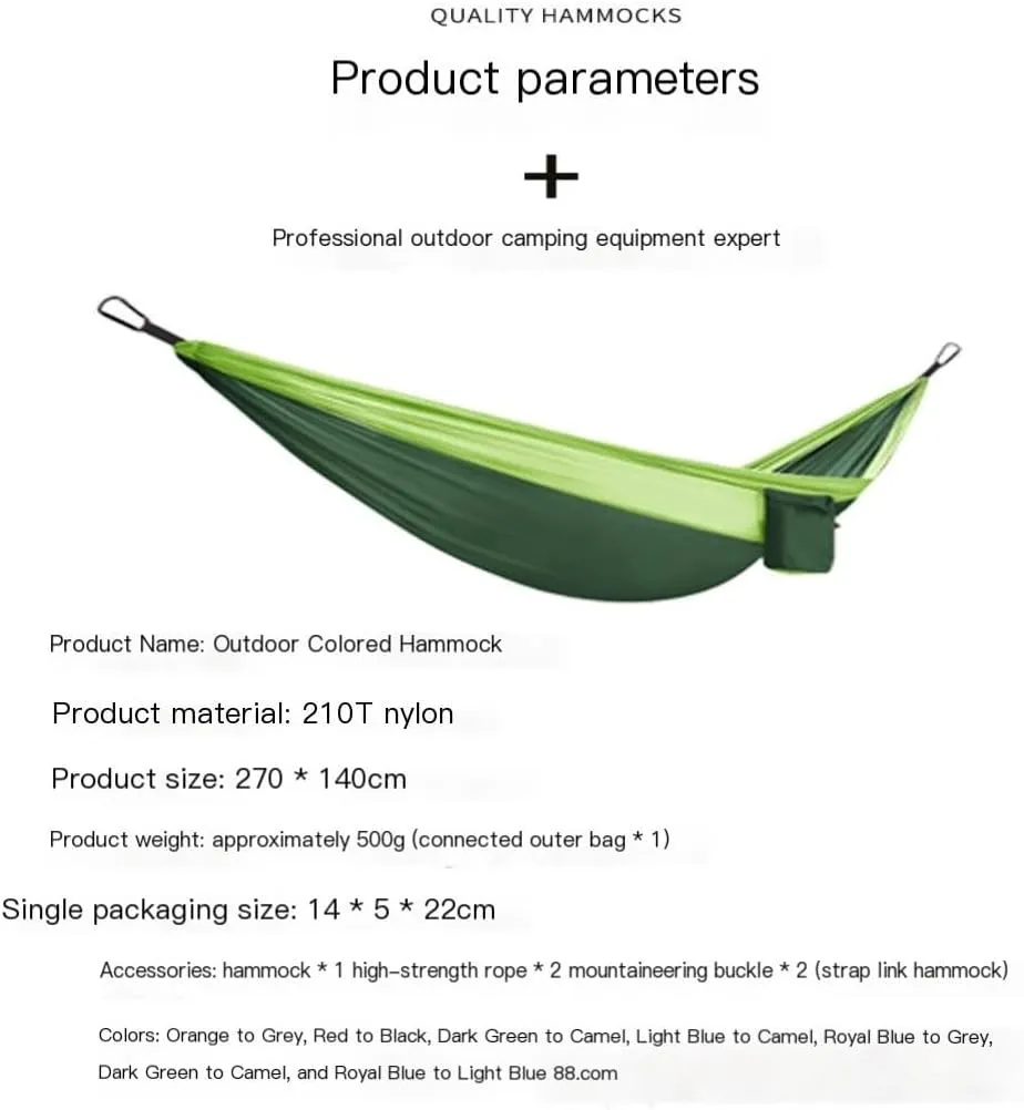 Hammock Double High Load-Bearing Anti-Rollover Nylon Hammock Outdoor Ultra-Light Single and Double Parachute Cloth Hammock Hammock Outdoor(B)
