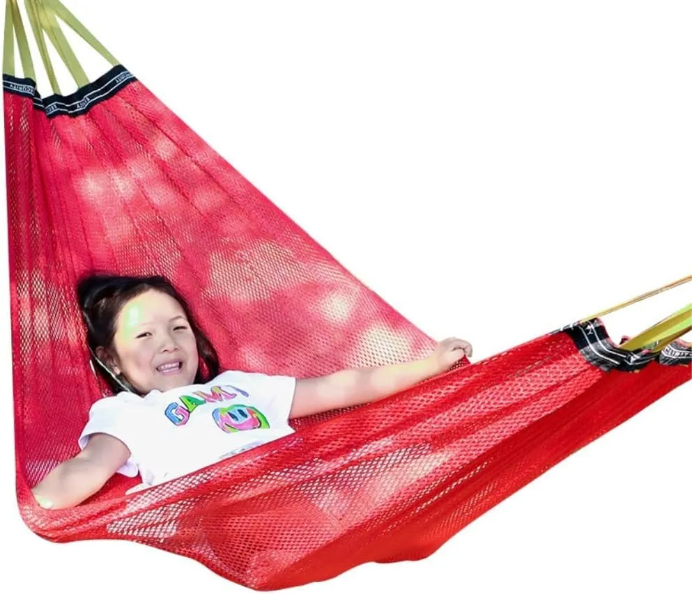 Hammock Double Ice Silk Hammock Outdoor Thickened Fine Mesh Single and Double Anti-Rollover Hanging Chair Camping Courtyard Hammock Outdoor(Blue,B)