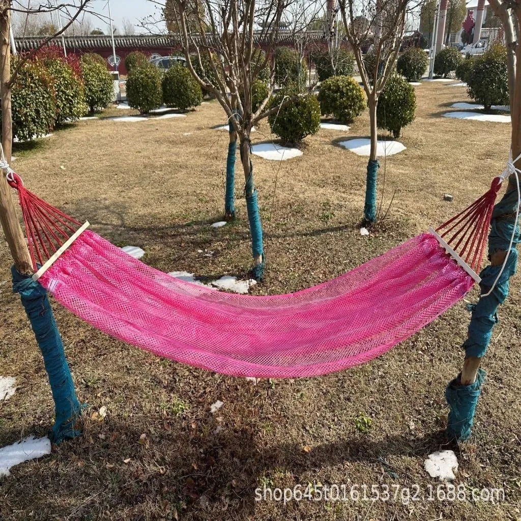 Hammock Double Ice Silk Hammock Outdoor Thickened Fine Mesh Single and Double Anti-Rollover Hanging Chair Camping Courtyard Hammock Outdoor(Purple,B)