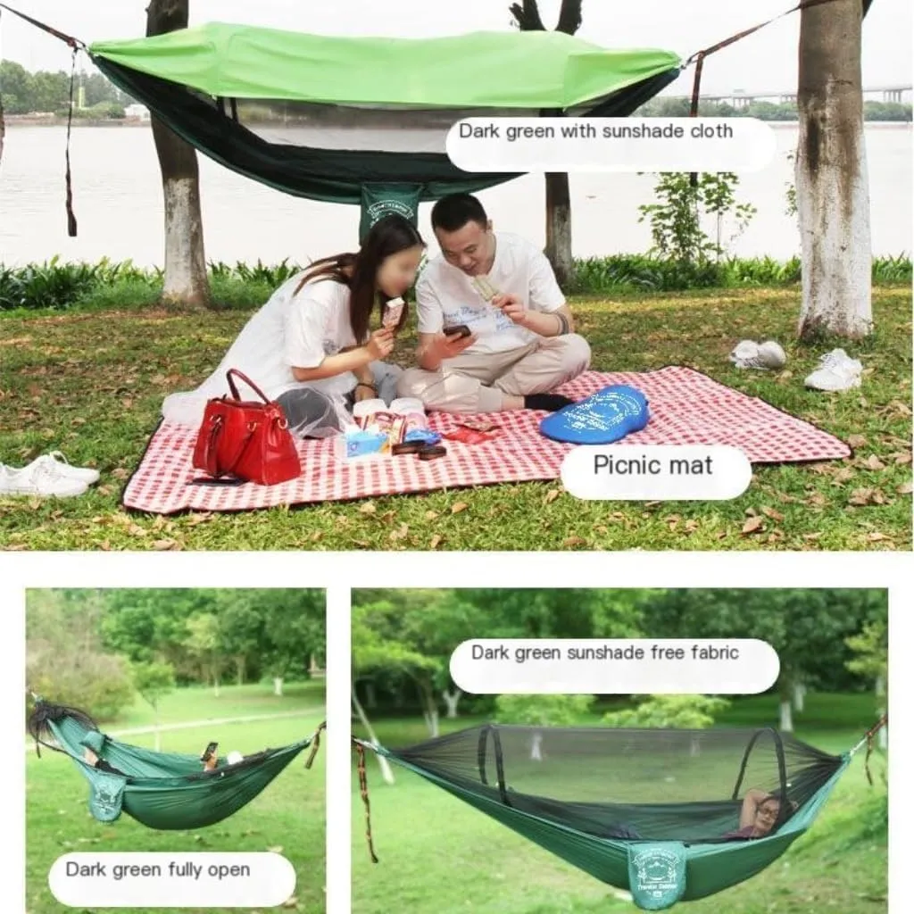Hammock Double Mosquito Net Hammock Outdoor Camping Fully Automatic Quick-Open Hammock Sunshade Outdoor Anti-Mosquito Hammock Hammock Outdoor(Green)