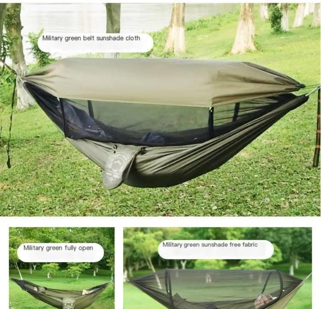Hammock Double Mosquito Net Hammock Outdoor Camping Fully Automatic Quick-Open Hammock Sunshade Outdoor Anti-Mosquito Hammock Hammock Outdoor(Green)