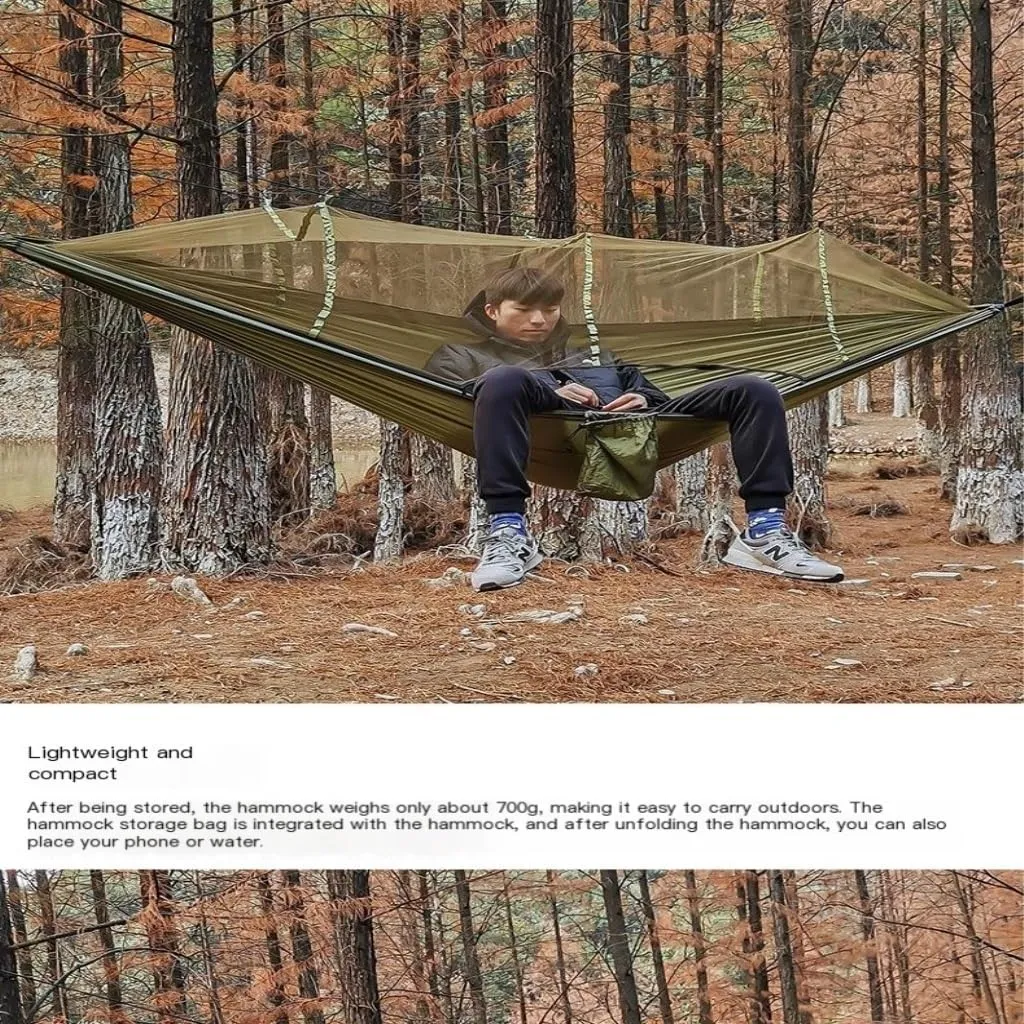 Hammock Double Multifunctional Outdoor Hammocks, with Mosquito Net, Enjoy a Comfortable Camping Time Hammock Outdoor(Gray)
