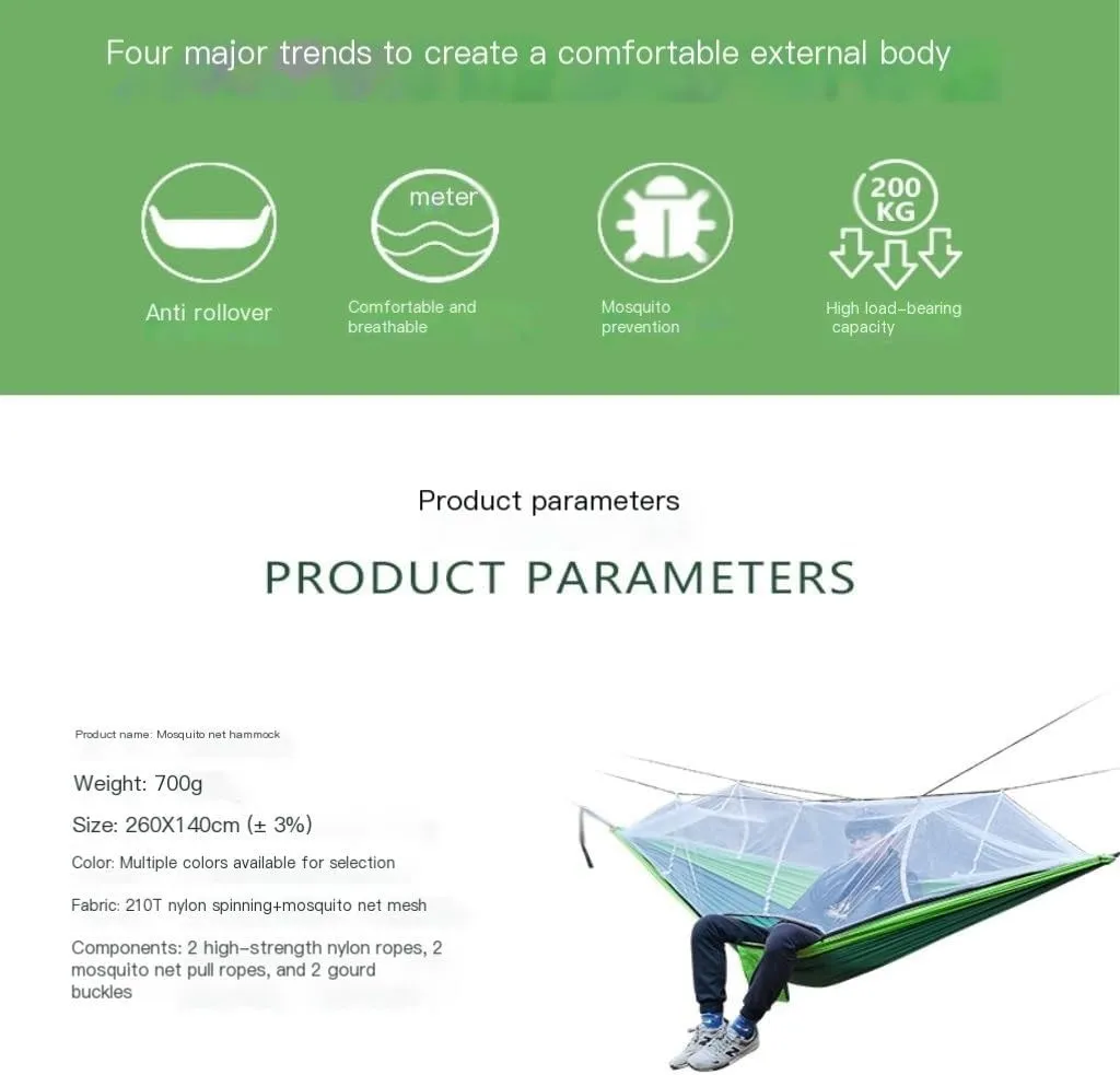 Hammock Double Multifunctional Outdoor Hammocks, with Mosquito Net, Enjoy a Comfortable Camping Time Hammock Outdoor(Gray)