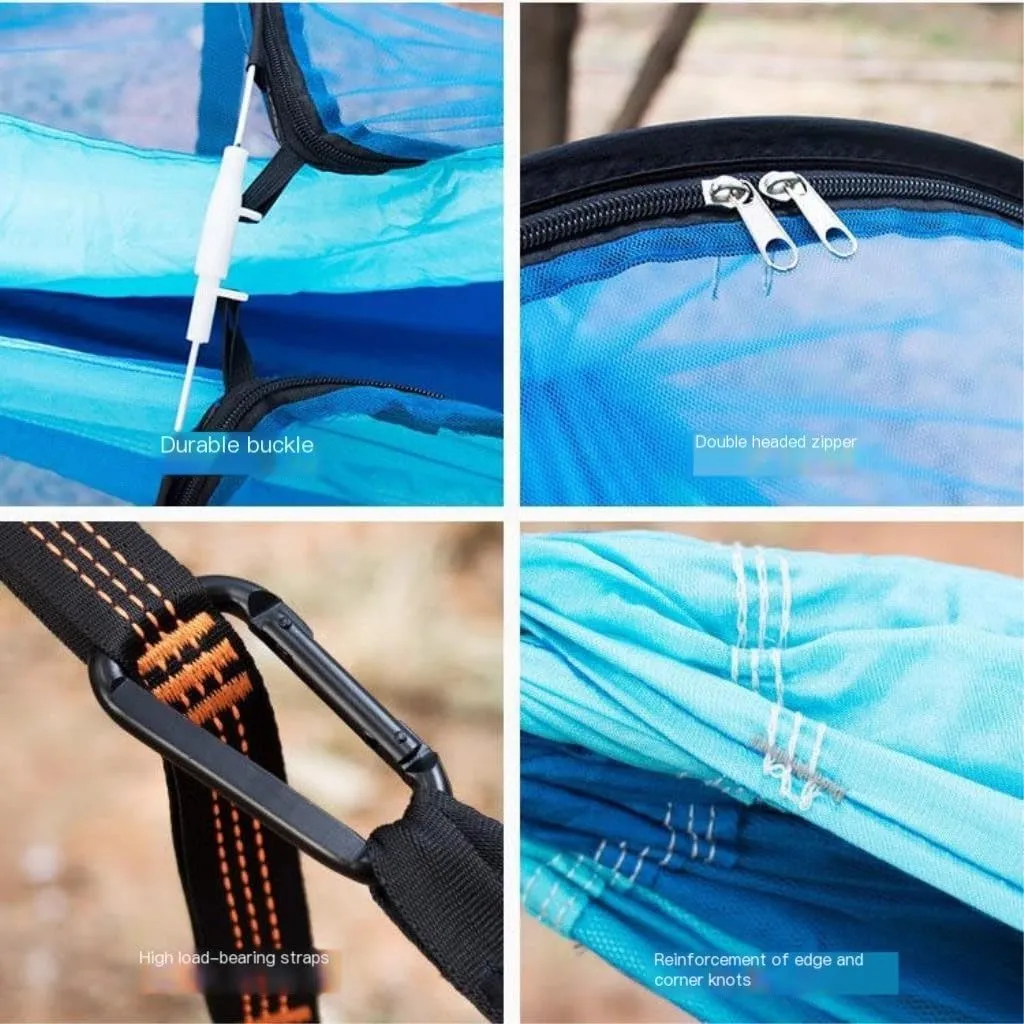 Hammock Double Outdoor Anti-Mosquito Hammock Automatic Quick Opening with Mosquito Net Parachute Cloth Single Double Portable Hammock Outdoor(Green)