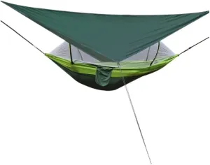 Hammock Double Outdoor Automatic Quick-Opening Mosquito Net Hammock Canopy Parachute Cloth Pole Mosquito Net Hammock Hammock Outdoor(Green)