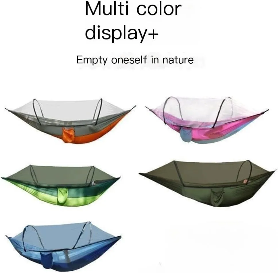 Hammock Double Outdoor Camping Anti-Rollover Nylon Hammock with Mosquito Net Automatic Quick-Opening Mosquito Net Hammock Hammock Outdoor(Orange)