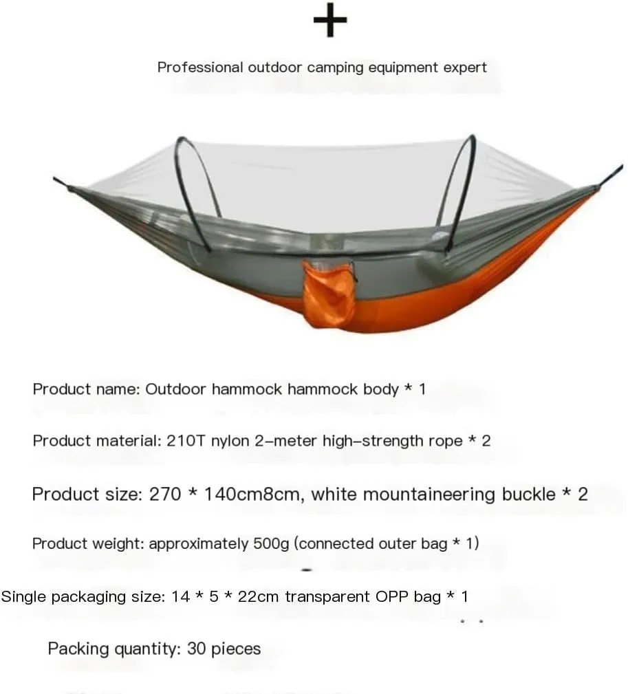 Hammock Double Outdoor Camping Anti-Rollover Nylon Hammock with Mosquito Net Automatic Quick-Opening Mosquito Net Hammock Hammock Outdoor(Orange)