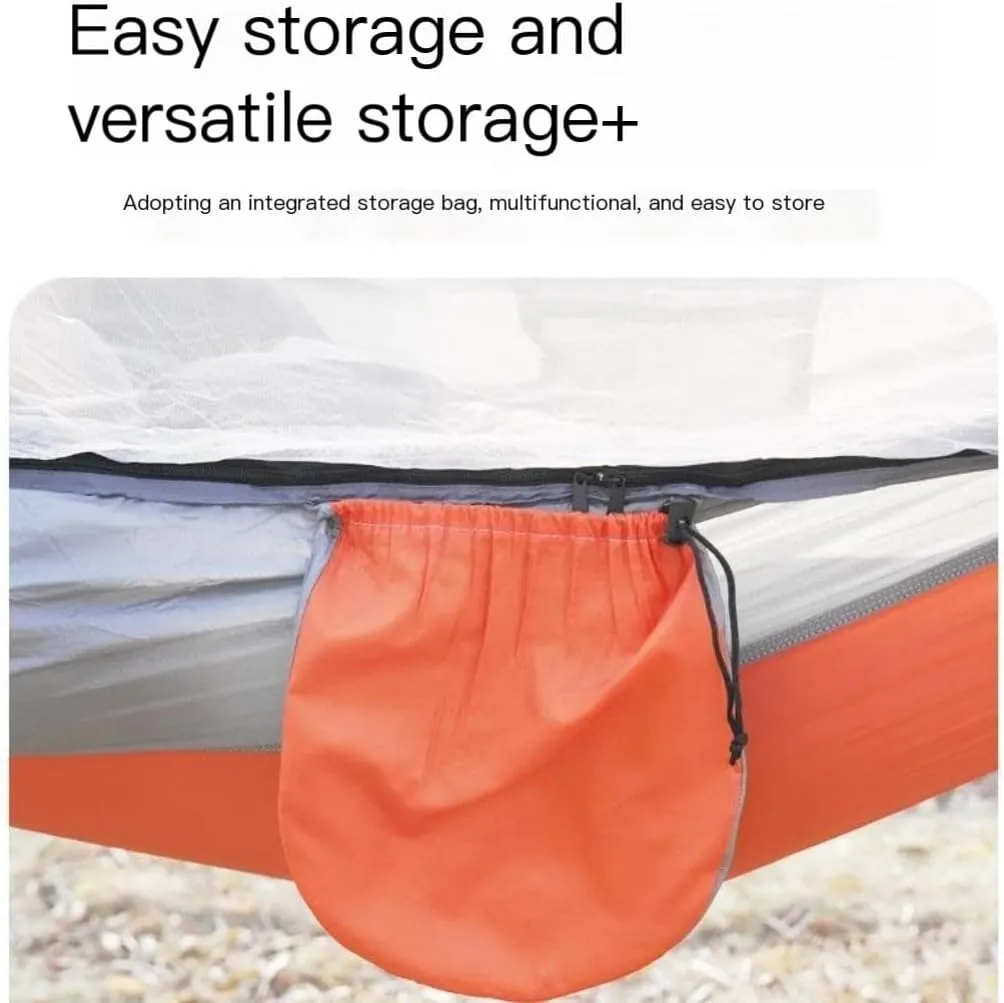 Hammock Double Outdoor Camping Anti-Rollover Nylon Hammock with Mosquito Net Automatic Quick-Opening Mosquito Net Hammock Hammock Outdoor(Orange)