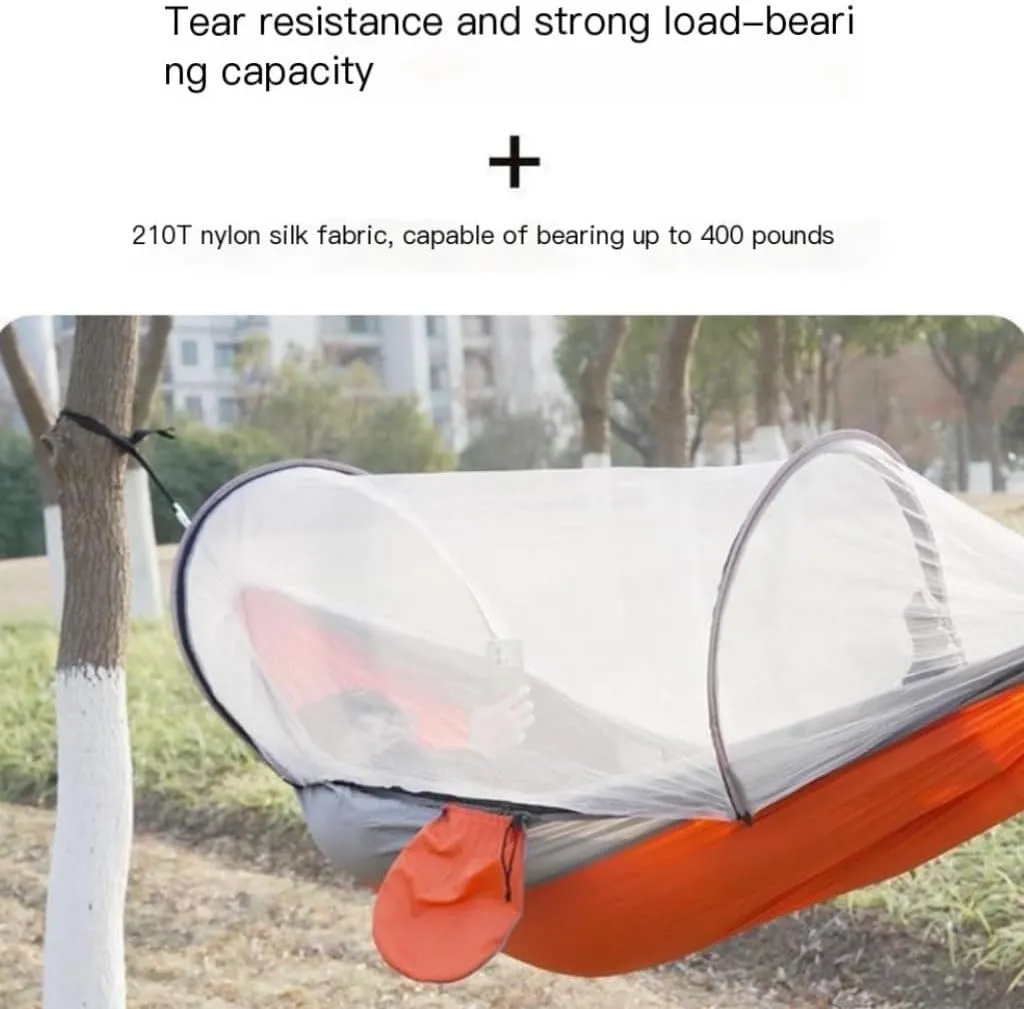 Hammock Double Outdoor Camping Anti-Rollover Nylon Hammock with Mosquito Net Automatic Quick-Opening Mosquito Net Hammock Hammock Outdoor(Orange)