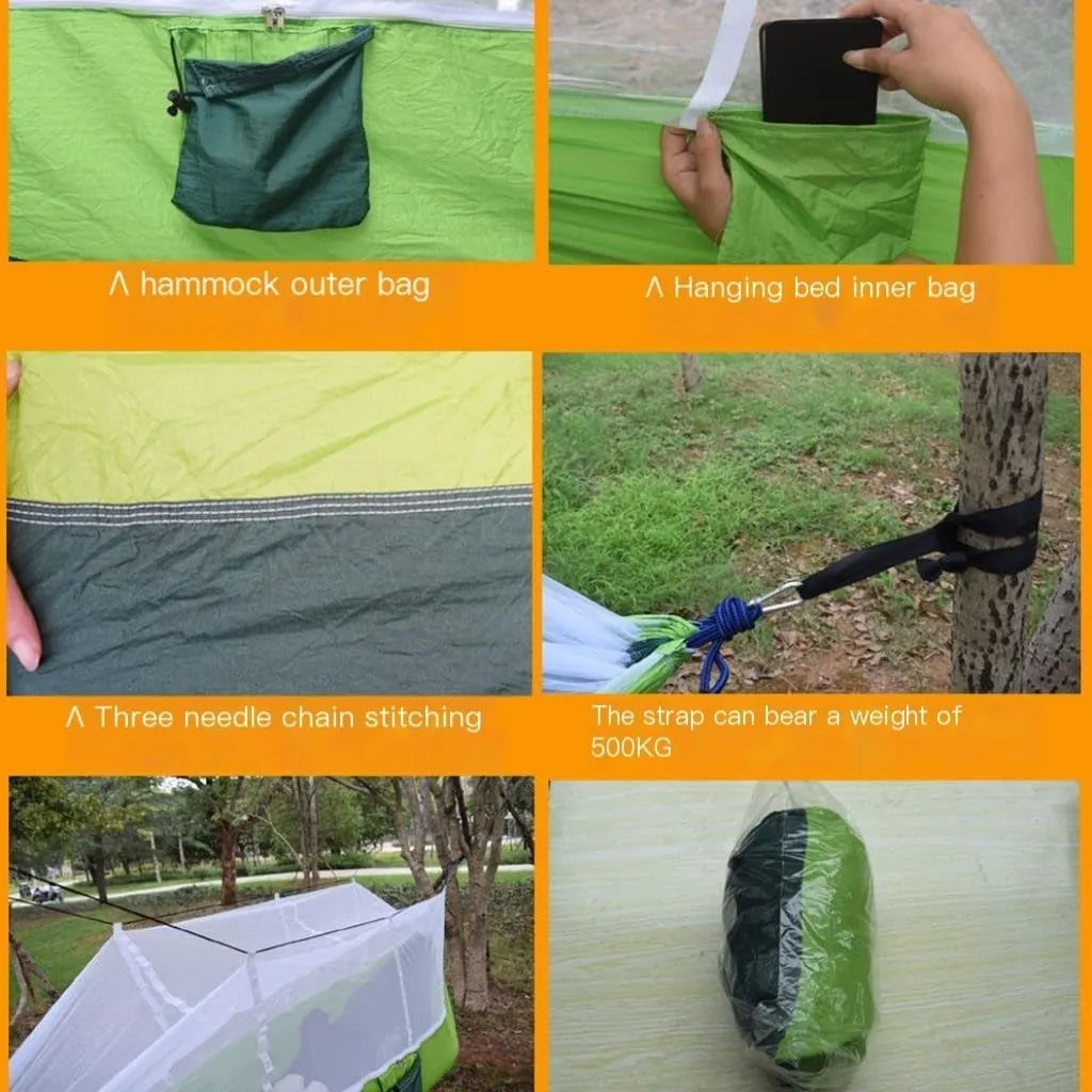 Hammock Double Outdoor Camping Outdoor Mosquito Net Hammock Double 210T Nylon Anti-Mosquito Parachute Cloth Air Camping Tent Hammock Outdoor(Blue)
