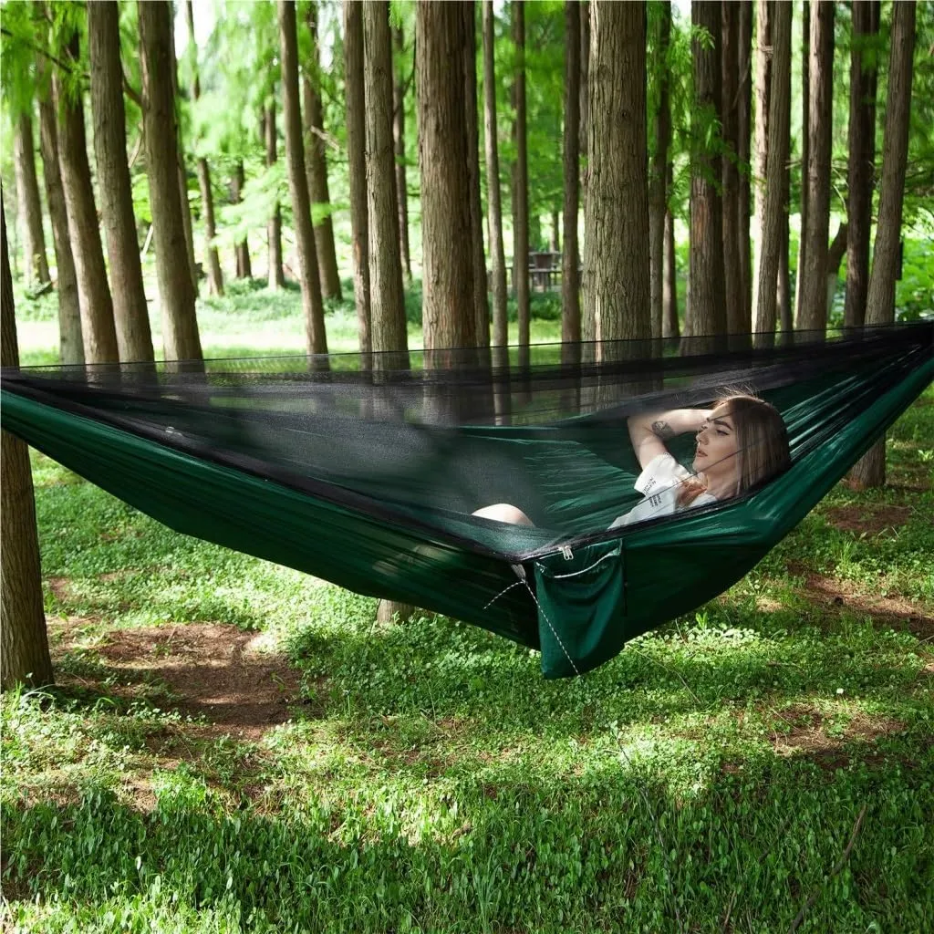 Hammock Double Outdoor Camping Quick-Open Mosquito Net Hammock 210T Nylon Hammock with Mosquito Net Outdoor Swing Hammock Hammock Outdoor(Black)
