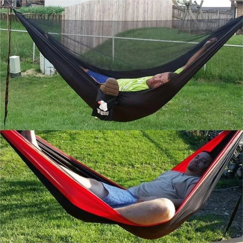Hammock Double Outdoor Camping Quick-Open Mosquito Net Hammock 210T Nylon Hammock with Mosquito Net Outdoor Swing Hammock Hammock Outdoor(Black)