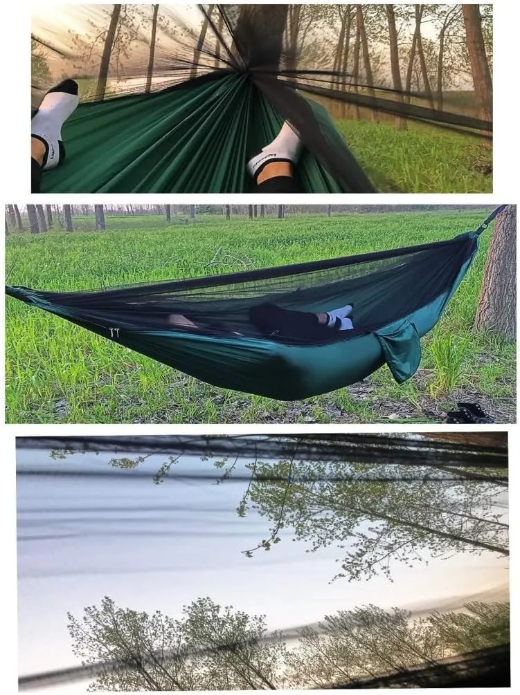 Hammock Double Outdoor Camping Quick-Open Mosquito Net Hammock 210T Nylon Hammock with Mosquito Net Outdoor Swing Hammock Hammock Outdoor(Black)