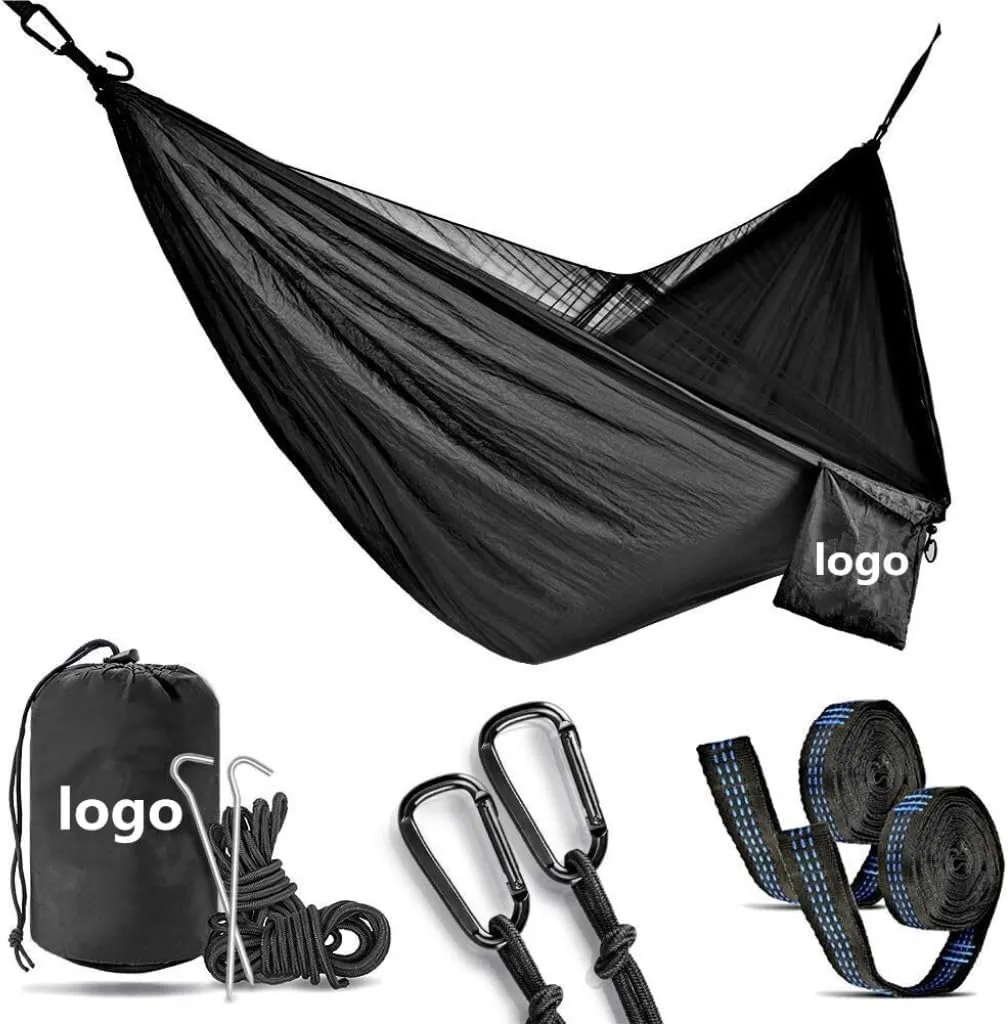 Hammock Double Outdoor Camping Quick-Open Mosquito Net Hammock 210T Nylon Hammock with Mosquito Net Outdoor Swing Hammock Hammock Outdoor(Black)