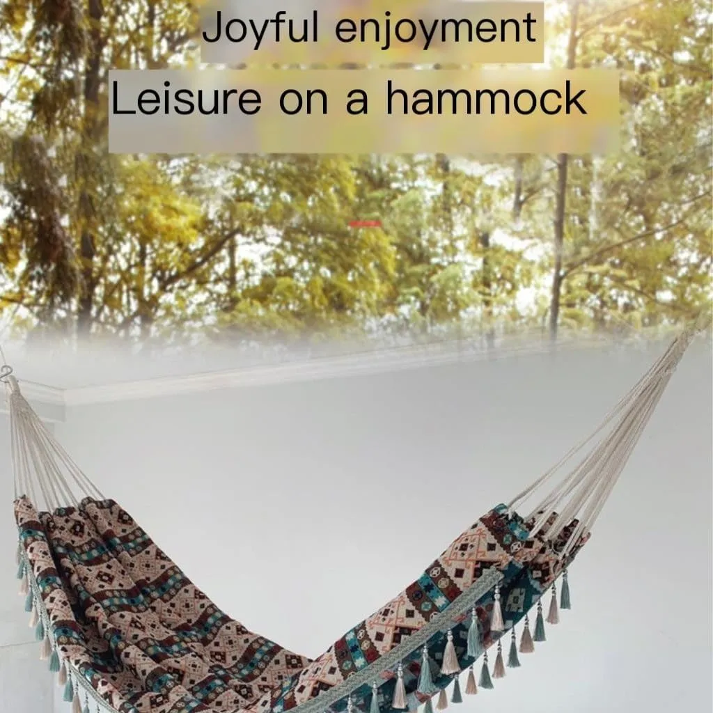 Hammock Double Outdoor Jacquard Retro Geometric Nordic Canvas Double Plus Size Hammock Outdoor Indoor Camping Portable Hammock Outdoor(B)