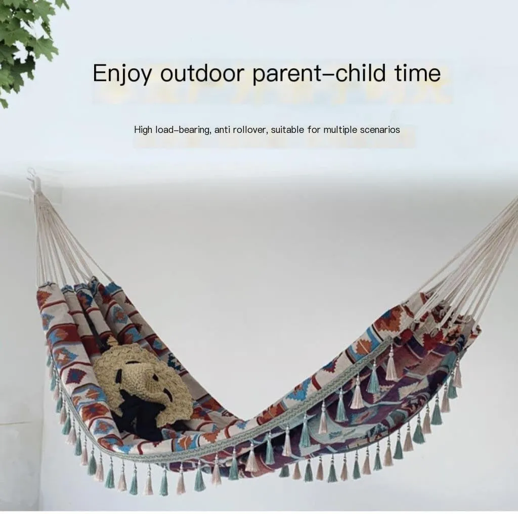 Hammock Double Outdoor Jacquard Retro Geometric Nordic Canvas Double Plus Size Hammock Outdoor Indoor Camping Portable Hammock Outdoor(B)