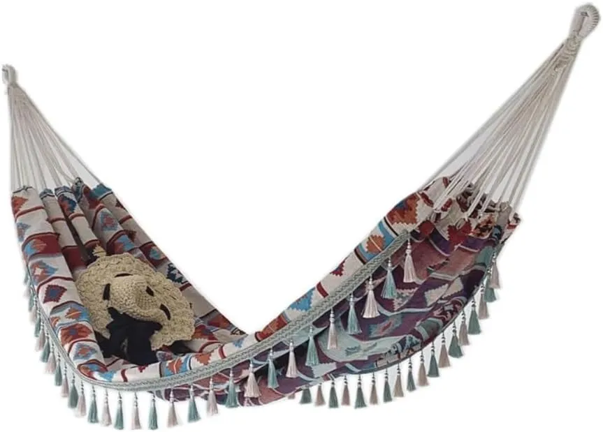 Hammock Double Outdoor Jacquard Retro Geometric Nordic Canvas Double Plus Size Hammock Outdoor Indoor Camping Portable Hammock Outdoor(B)