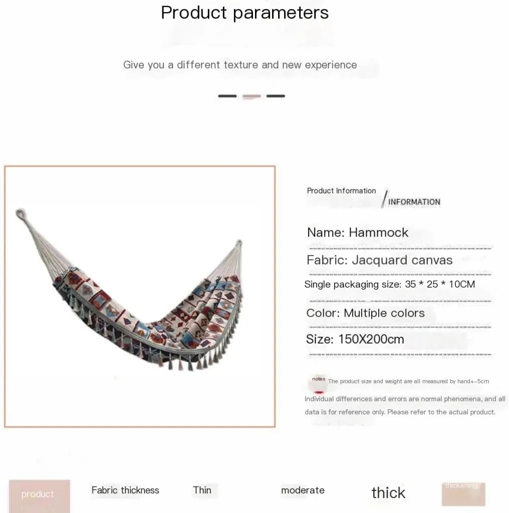 Hammock Double Outdoor Jacquard Retro Geometric Nordic Canvas Double Plus Size Hammock Outdoor Indoor Camping Portable Hammock Outdoor(B)
