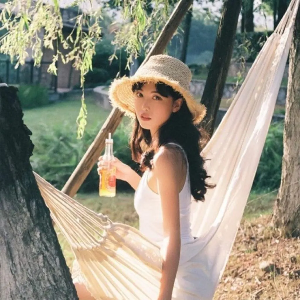 Hammock Double Outdoor Rocking Chair Camping Wind Tassel Hammock Summer Anti-Rollover Canvas Picnic with Independent Station Hammock Outdoor(A)