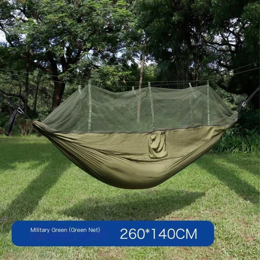 Hammock Double Quick-Open Mosquito Net Hammock Outdoor Anti-Rollover Single and Double Outdoor Camping Anti-Mosquito Hammock Outdoor(Green)