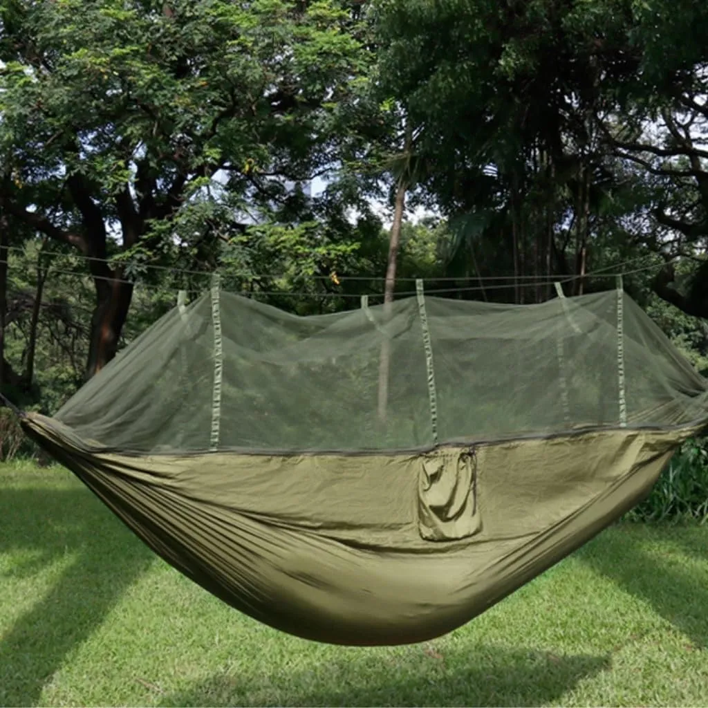 Hammock Double Quick-Open Mosquito Net Hammock Outdoor Anti-Rollover Single and Double Outdoor Camping Anti-Mosquito Hammock Outdoor(Green)