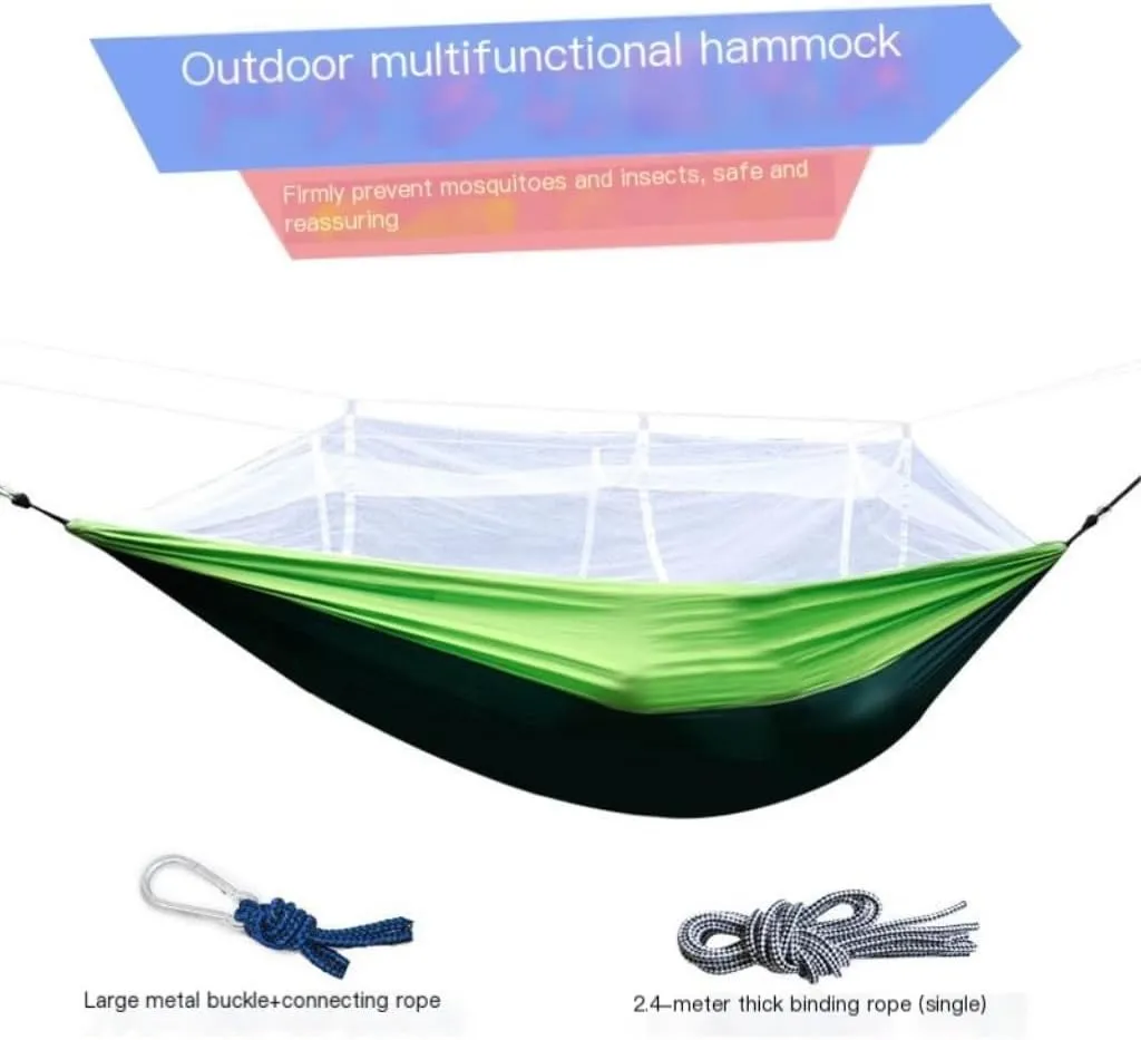 Hammock Double Quick-Open Mosquito Net Hammock Outdoor Anti-Rollover Single and Double Outdoor Camping Anti-Mosquito Hammock Outdoor(Green)