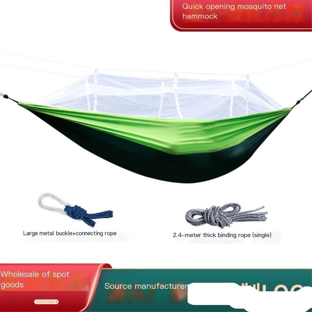 Hammock Double Quick-Open Mosquito Net Hammock Outdoor Anti-Rollover Single and Double Outdoor Camping Anti-Mosquito Hammock Outdoor(Green)