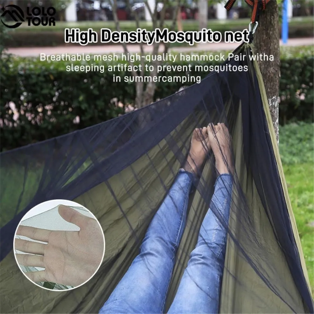 Hammock Double Quick-Release Hammock with Mosquito Net Hanging Sheet Double Parachute Cloth Anti-Rollover Camping Hammock Hammock Outdoor(F)