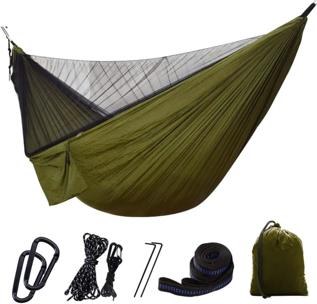 Hammock Double Quick-Release Hammock with Mosquito Net Hanging Sheet Double Parachute Cloth Anti-Rollover Camping Hammock Hammock Outdoor(F)