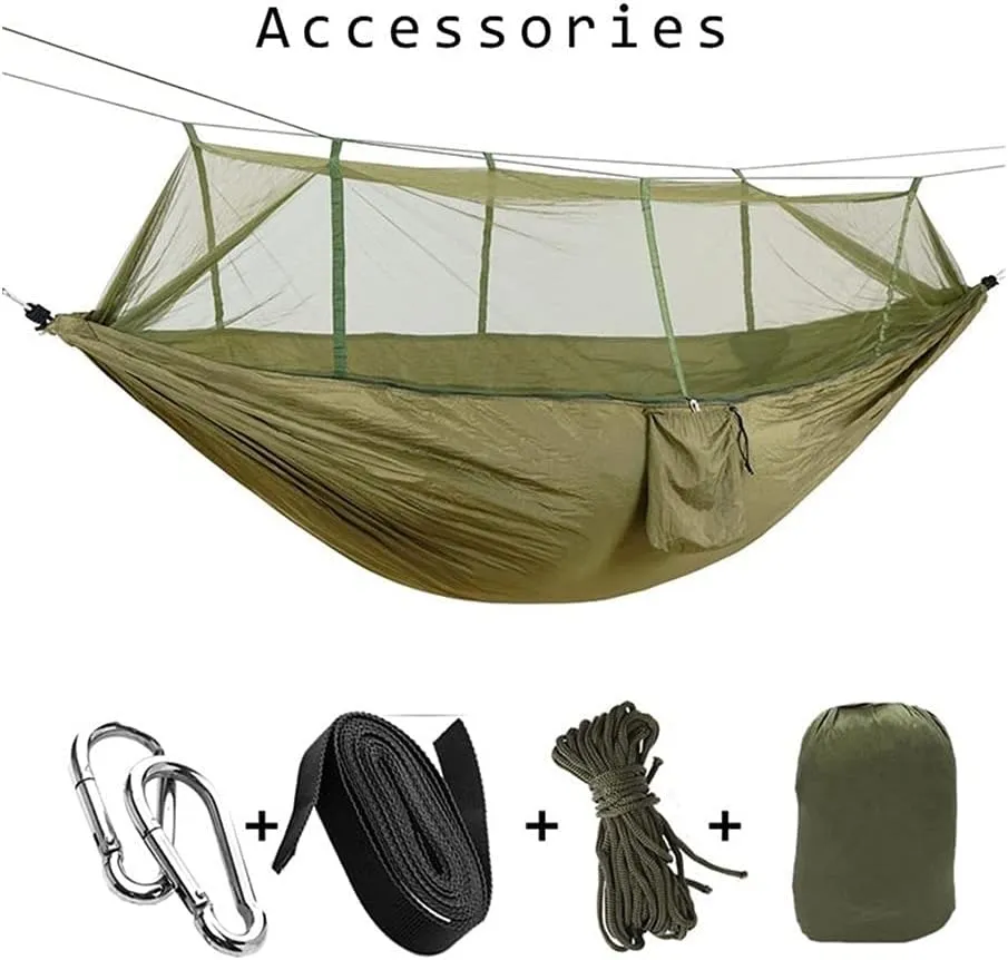Hammock Handmade 1-2 Person Portable Outdoor Camping Hammock with Mosquito Net High Strength Parachute Fabric Hanging Bed Hunting Sleeping Swing Swing, Green