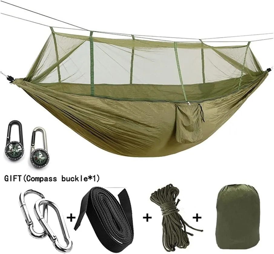 Hammock Handmade 1-2 Person Portable Outdoor Camping Hammock with Mosquito Net High Strength Parachute Fabric Hanging Bed Hunting Sleeping Swing Swing, Green