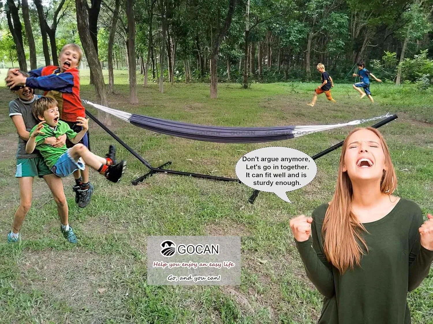 Hammock Outdoor 2 People 220x150cm Total Length 330cm Load 300kg Canvas Cotton Hammock for Garden Indoor Children Balcony Dark Gray XXL